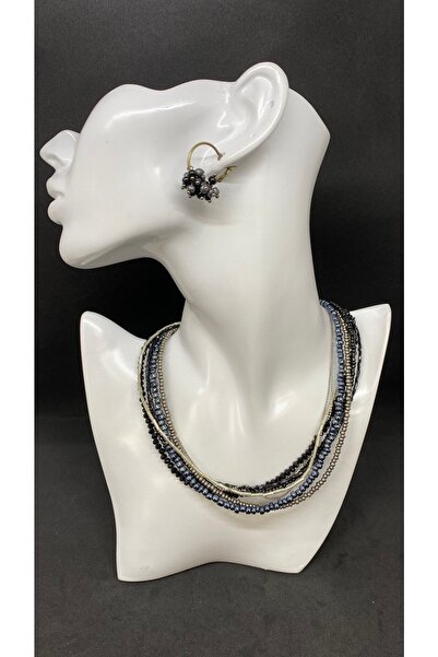 Porsuk Alternatif El Yapımı Kristal Boncuk Çoklu Kolye Küpe Kadın Set