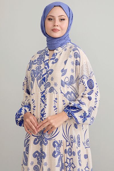 InStyle Blue Viscose Dress - Mixed Ethnic Pattern
