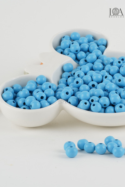 LANDOFACCESSORY Blue Colored 10 mm Round Flat Wooden Beads - 75 Pieces Bag