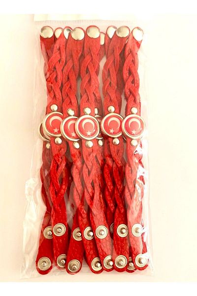 şahane parti Turkish Flag Knitted Bracelet 12 Pieces