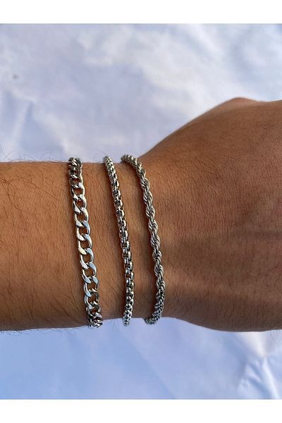 MEKKANMODA Set of 3 Knitted Twist Figaro Model Unisex Bracelets