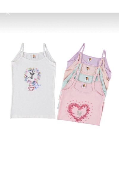 İLKE İÇ GİYİM İllkpGirl's Ropp Strap Lycra Tank Top 348 - 6 Pipcps Printpd