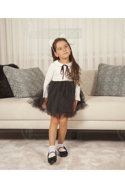 neocotton Girl - Baby Collar and Long Sleeve Lined Tulle Dress