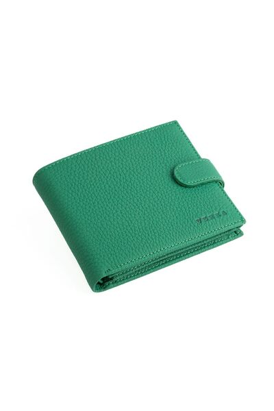 Verka Hakiki Deri Fermuarlı Para Bölmeli Ve Bozuk Para Bölmeli Lüks Unisex Cüzdan Yeşil