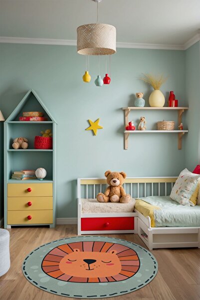 Depoba Marta Şönil  Antibakteriyel Yıkanabilir Kaymaz Pamuk Tabanlı Yuvarlak Çocuk Halısı