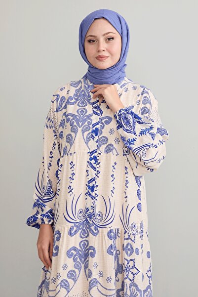 InStyle Blue Viscose Dress - Mixed Ethnic Pattern