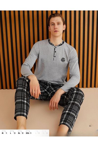 Pijamoni Ανδρικό μονό ζέρσεϊ 15cm - 1 μακρυμάνικο σετ πιτζάμα 6300