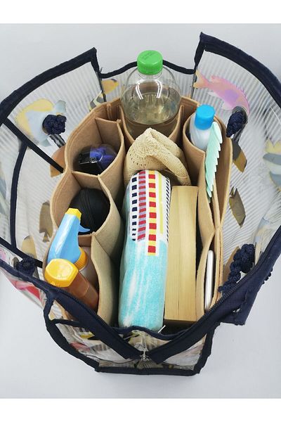 Marjinal Beige Color Beach Bag - Organizer Inside