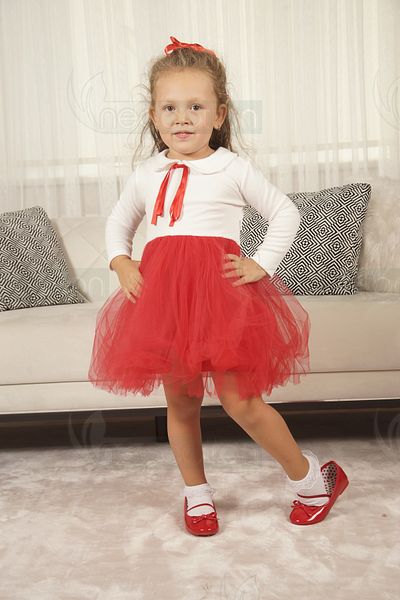 neocotton Fată - Rochie din tul căptușită cu guler și mânecă lungă pentru bebeluși