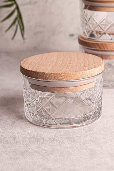 Snippy Milla Soft 4-Piece Wooden Vacuumed Glass Breakfast Multi-Purpose Glass Snack Bowl with Lid 230 ml