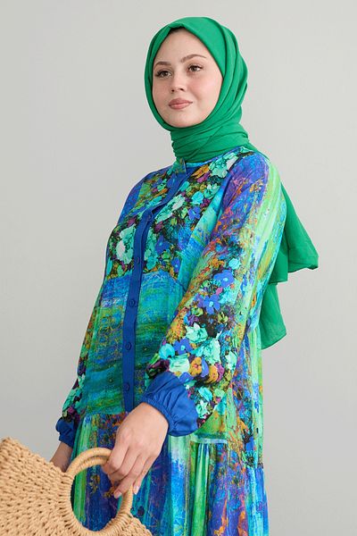 InStyle Green Viscose - Abstract Floral Patterned Dress