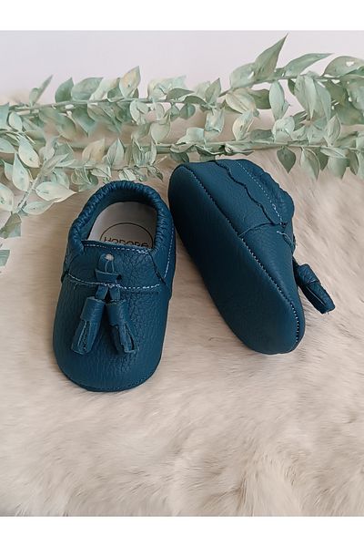 Hodore Axel Plain Petrol Blue Genuine Leather Baby Loafers