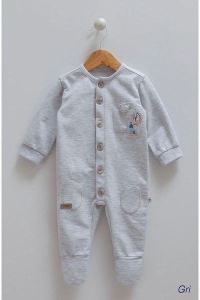 Caramell Baby Jumpsuit 100% Cotton (1-3, 3-6 Months with Booties, 6-9 Months, 9-12 Months Without Booties) Buttoned Pocket Detail