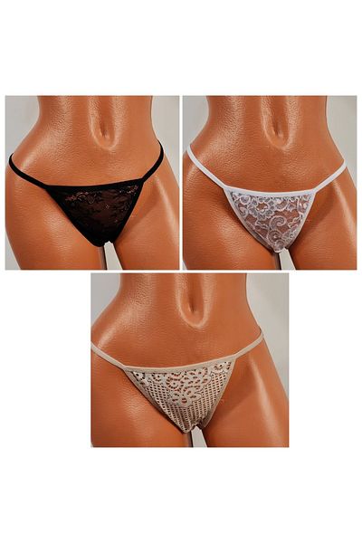 GECKO COLLECTION Ayslala Γυναικείο String Lace Elastic Rope Thong Συσκευασία 3