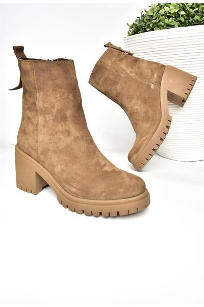 Fox Shoes R654006502 Γυναικείες μπότες από γνήσιο δέρμα σουέτ με χοντρό τακούνι