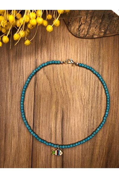Stoneday Turquoise Stone Natural Crimped Stone Fish Pendant Special Design Necklace