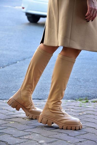 Fox Shoes Camel Thick Sole Stretch bőr női csizma L928233409