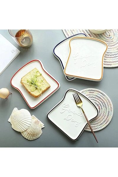 Lumindra 4 Pieces Brown Medium Size Toast Plate Breakfast Presentation Plate Plate Bread Plate - Brown