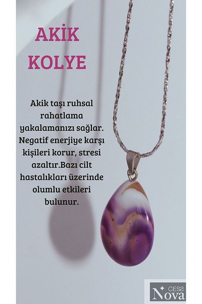 CessNova Natural Stone Agate Drop Pendant and Chain Set