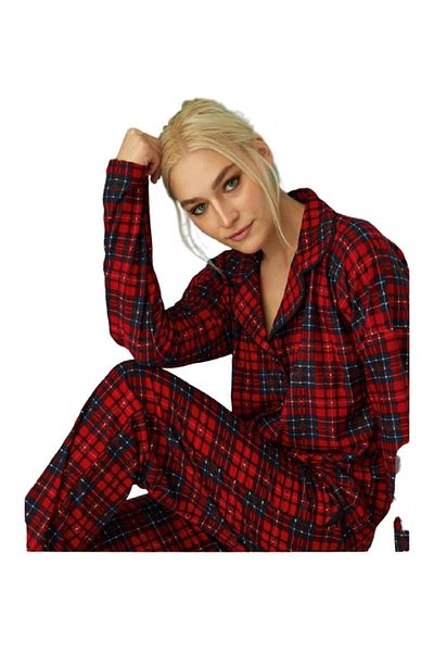 Pijamoni Set pijama cu nasturi din piele întoarsă pentru damă - 5660-3