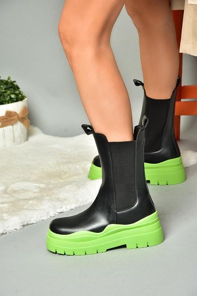 Fox Shoes N280420009 Γυναικείες Μπότες Μαύρες/Ανοικτές Πράσινες Χοντρή Σόλα