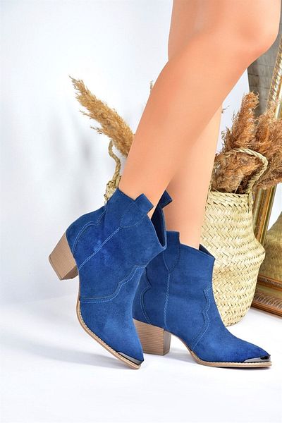 Fox Shoes Γυναικείες μπότες Navy Blue Suede