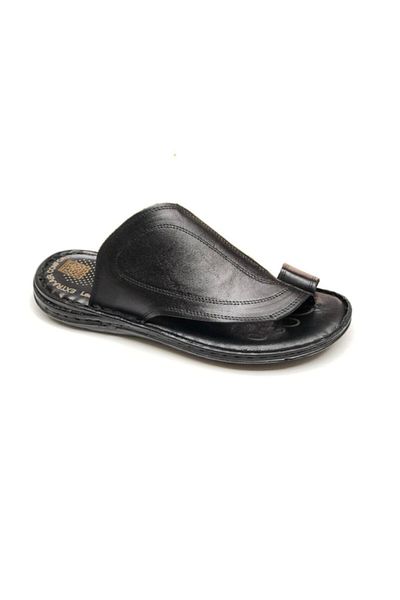 AYALP Men's Black Genuine Leather Flip Flops Orthopedic Slippers