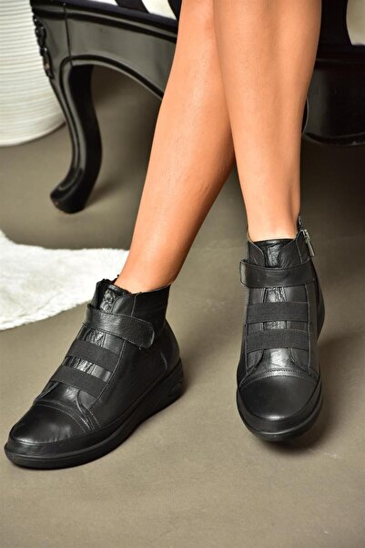 Fox Shoes R555001103 Black Genuine Leather Comfort Orthopedic Sole Women's Boots