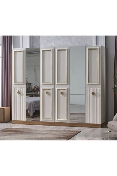 Tutku Yatak Handel 6 Kapaklı Aynalı Modern Gardrop / Dolap 261 cm