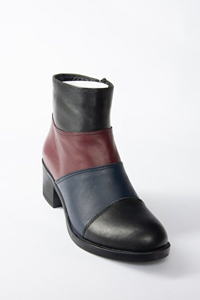 Fox Shoes Lacivert/bordo Hakiki Deri Alçak Topuklu Kadın Bot N555703003