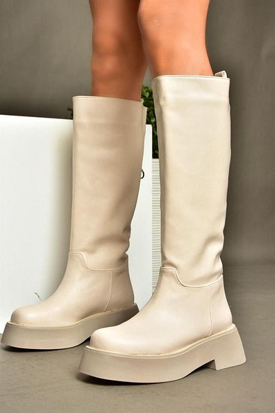 Fox Shoes R610067009 Μπότες με χοντρή σόλα σε μπεζ χρώμα