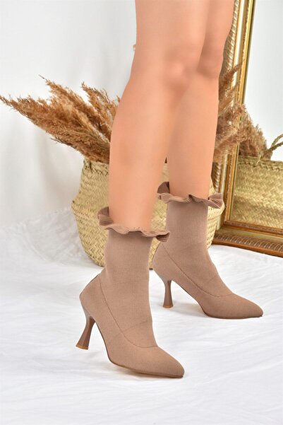 Fox Shoes Vizon Triko Ince Topuklu Kadın Bot L799584057