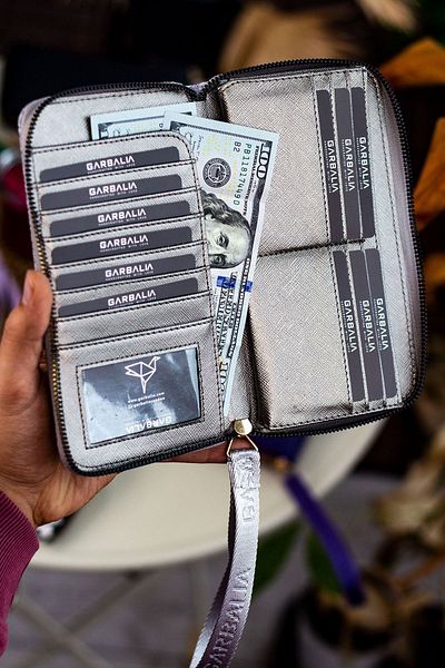 Garbalia Tilburg Wrist Handle Straw Weave Pattern Black Portfolio Wallet with Ample Card Holder