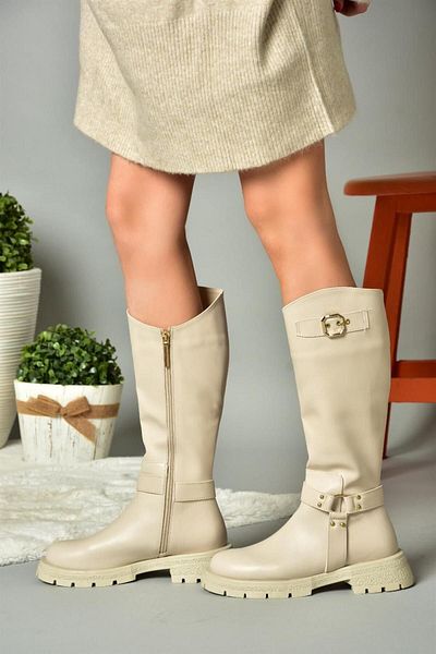 Fox Shoes Beigefarbene Damenstiefel mit Reißverschluss