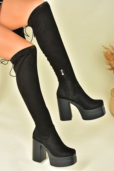 Fox Shoes Μαύρες Suede Stretch Γυναικείες Μπότες Laptop N996700002