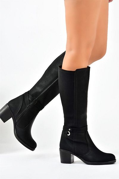 Fox Shoes Μαύρα γυναικεία μποτάκια με χοντρό τακούνι L674211209