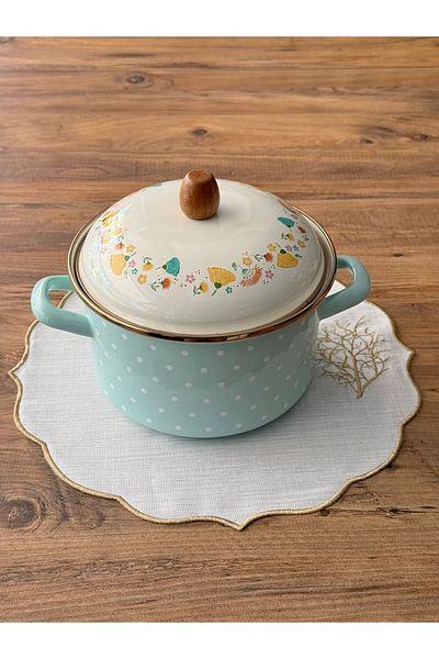 Meri Ev Gereçleri 20 cm Green Polka Dot Enamel Pot
