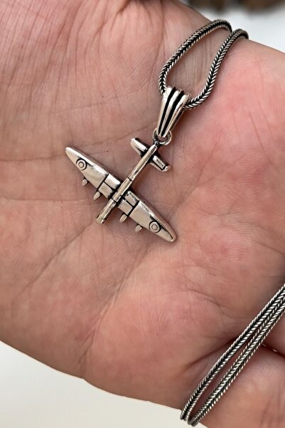 cheetah quality Uçak 925 Ayar Gümüş Özel Yapım Erkek Kolyesi