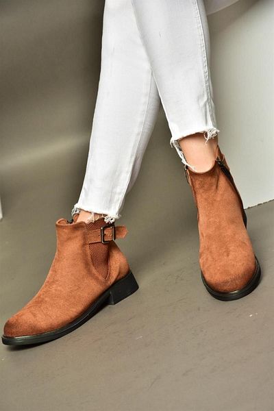 Fox Shoes R374050202 Γυναικείες μπότες Tan Suede με χαμηλή σόλα