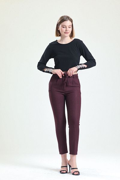 Sense Pantaloni la gleznă cu centură în talie |   Pnt19022 Violet