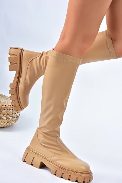 Fox Shoes Camel Thick Sole Stretch bőr női csizma L928233409