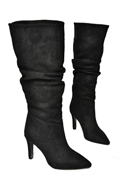 Fox Shoes Fekete velúr vékony sarkú női csizma