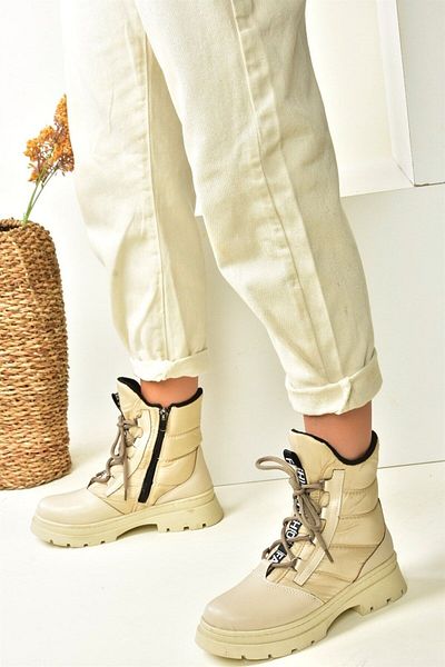Fox Shoes Γυναικείες Μπότες Μπεζ Υφασμάτινες L274505004