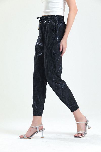 Sense Pantaloni din piele intoarsa cu talie si maneci elastice |   Pnt33895 Negru