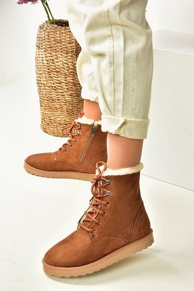 Fox Shoes Γυναικείες μπότες Tan Suede Fur Lined Γυναικείες Μπότες N404003002