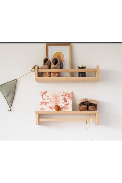 babyroomstore Montessori Kitaplık Çocuk Bebek Odası Rafı Ahşap Kitaplık Askıl...