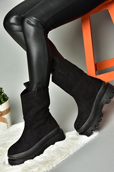 Fox Shoes R267710302 Γυναικείες μπότες μαύρες σουέτ με χοντρή σόλα