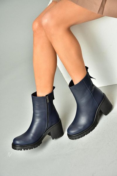 Fox Shoes Marineblaue Damenstiefel aus echtem Leder mit dickem Absatz