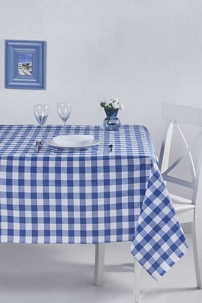 Denizli Concept 160x160 Cm Față de masă în carouri albastre în stil retro - Pentru picnic și grădină