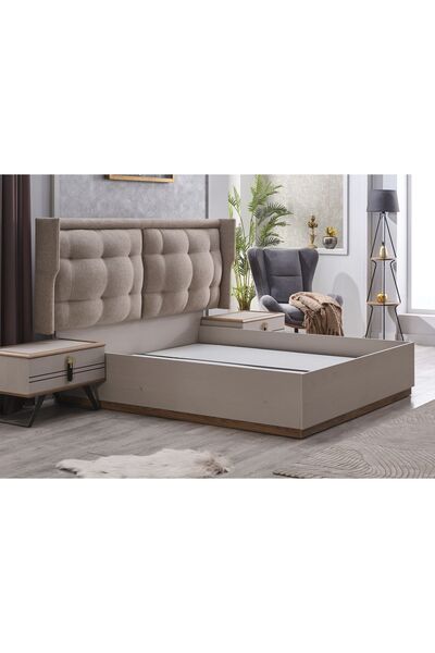 Tutku Yatak Vivaldi Çift Kişilik Başlıklı Bazalı Karyola Keten Dokulu Kumaş